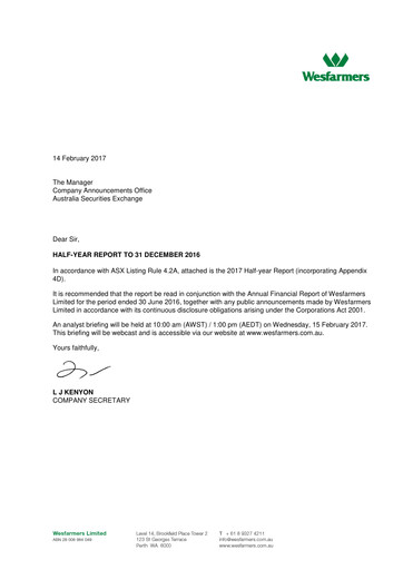 Thumbnail Wesfarmers
 Half-year Report 2017-h1