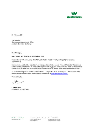 Thumbnail Wesfarmers
 Half-year Report 2019-h1