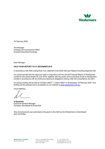 Thumbnail Wesfarmers
 Half-year Report 2020-h1