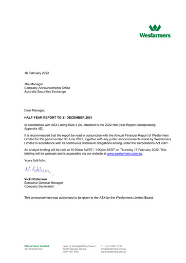 Thumbnail Wesfarmers
 Half-year Report 2022-h1