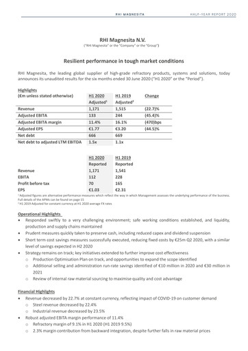Thumbnail RHI Magnesita
 Half-year Report 2020-h1