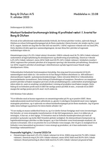 Thumbnail Bang & Olufsen A/S Quarterly Report 2023-q1