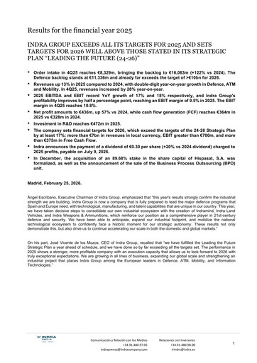 Thumbnail Indra Sistemas Financial Report 2025