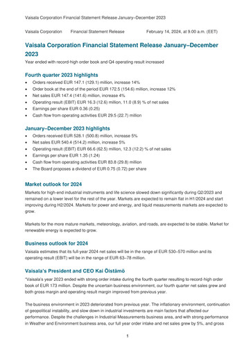 Vorschaubild Vaisala
 Finanzmitteilung 2023