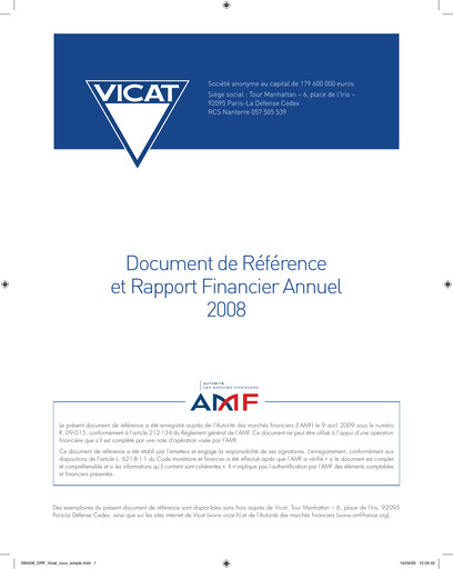 Miniature Vicat S.A. Document d'enregistrement universel 2008