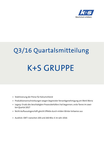 Thumbnail K+S
 Quarterly Report 2016-q3
