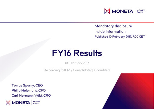 Thumbnail MONETA Money Bank Financial Report 2016