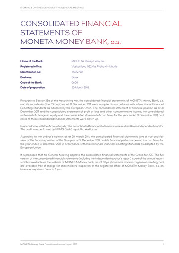 Miniature MONETA Money Bank Bilan financier 2017