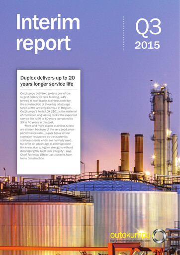 Vorschaubild Outokumpu Quartalsbericht 2015-q3