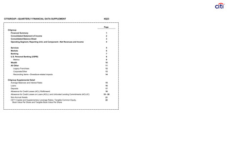 Vorschaubild Citigroup Finanzmitteilung 2023