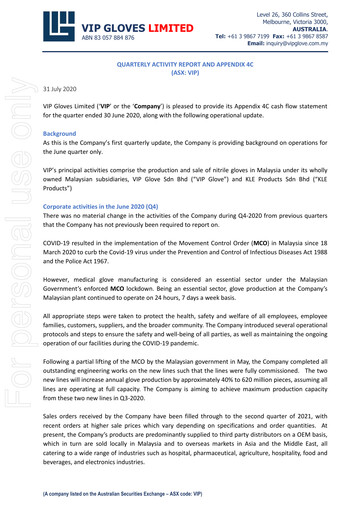 Thumbnail VIP Gloves Quarterly Report fy2020-q4