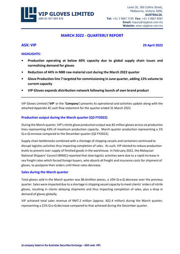Thumbnail VIP Gloves Quarterly Report fy2022-q3
