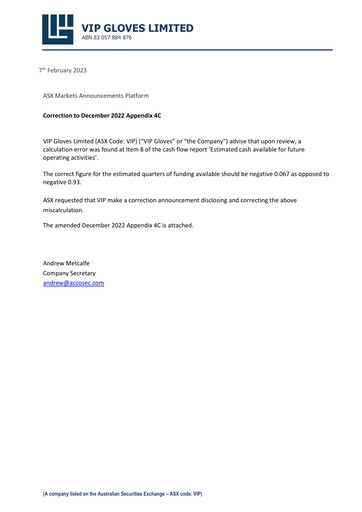 Thumbnail VIP Gloves Quarterly Report fy2023-q2