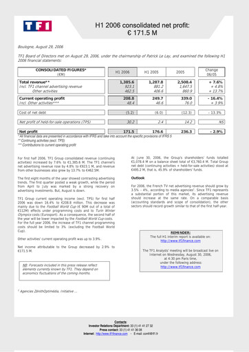 Thumbnail TF1 Half-year Report 2006-h1