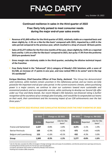 Thumbnail Fnac Darty Quarterly Report 2022-q3