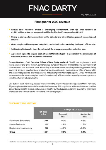 Thumbnail Fnac Darty Quarterly Report 2023-q1