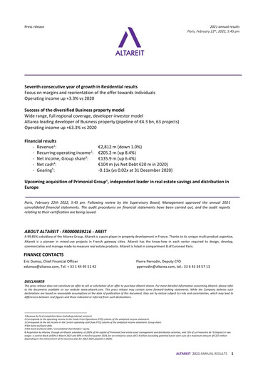 Miniature Altareit Rapport financier 2021