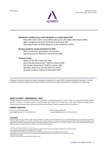 Miniature Altareit Rapport financier 2022