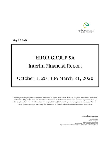 Miniature Elior Group Rapport semestriel 2019-2020
