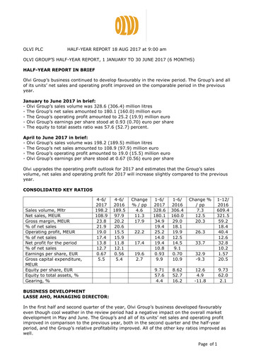Thumbnail Olvi plc Half-year Report 2017-h1
