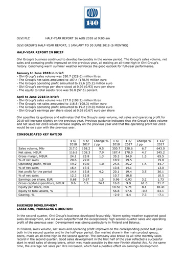Thumbnail Olvi plc Half-year Report 2018-h1
