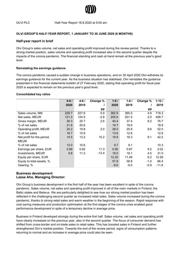 Thumbnail Olvi plc Half-year Report 2020-h1