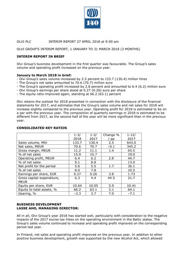 Thumbnail Olvi plc Quarterly Report 2018-q1