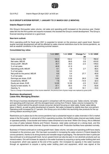 Thumbnail Olvi plc Quarterly Report 2021-q1