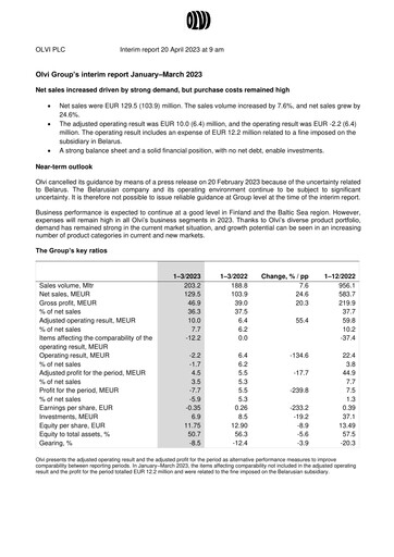 Thumbnail Olvi plc Quarterly Report 2023-q1