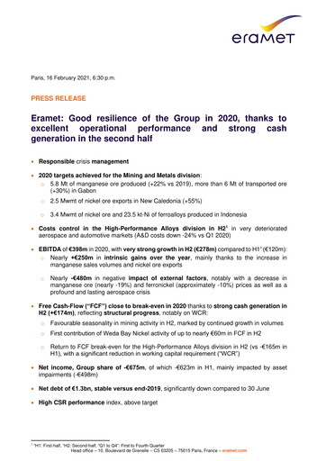 Miniature Eramet Rapport financier 2020