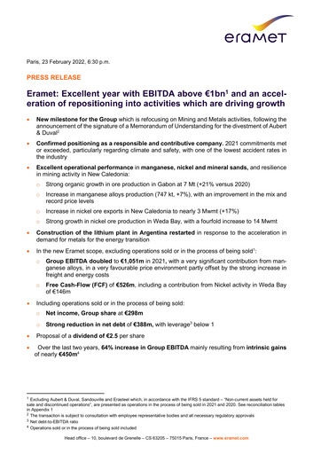 Miniature Eramet Rapport financier 2021