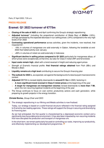 Thumbnail Eramet Quarterly Report 2023-q1