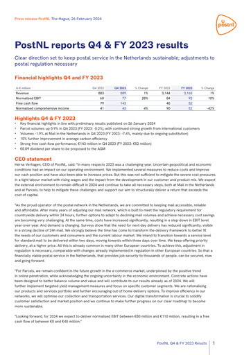 Thumbnail PostNL Financial Statement 2023