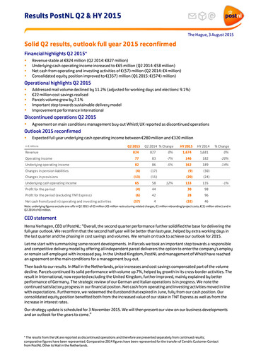 Thumbnail PostNL Half-year Report 2015-h1