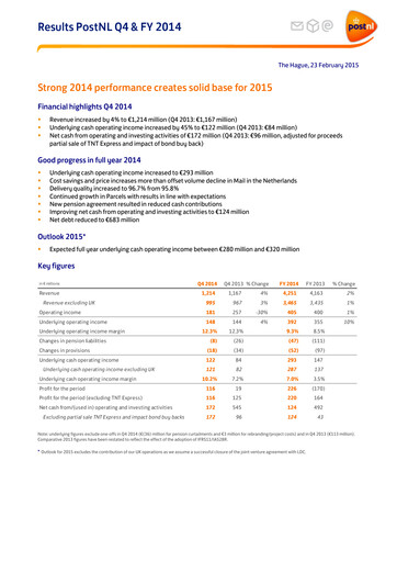 Thumbnail PostNL Quarterly Report 2014-q4