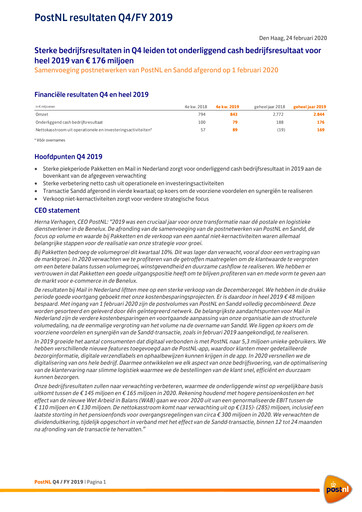 Thumbnail PostNL Quarterly Report 2019-q4