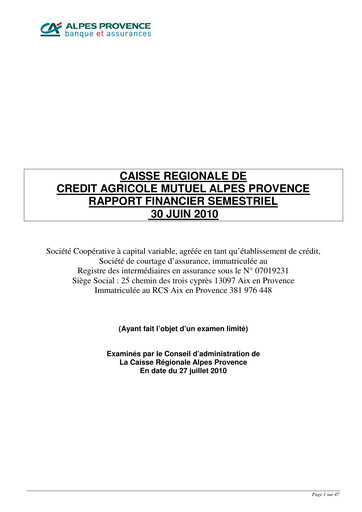 Miniature Caisse Régionale de Crédit Agricole Mutuel Alpes Provence Rapport semestriel 2010-h1