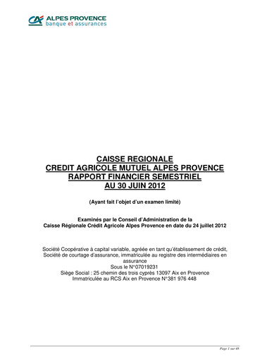 Miniature Caisse Régionale de Crédit Agricole Mutuel Alpes Provence Rapport semestriel 2012-h1