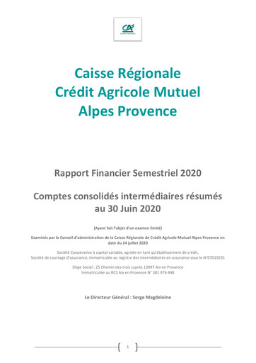 Miniature Caisse Régionale de Crédit Agricole Mutuel Alpes Provence Rapport semestriel 2020-h1