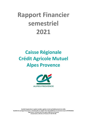 Miniature Caisse Régionale de Crédit Agricole Mutuel Alpes Provence Rapport semestriel 2021-h1