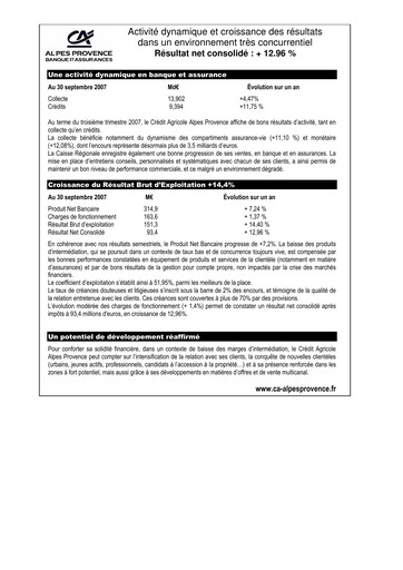Thumbnail Caisse Régionale de Crédit Agricole Mutuel Alpes Provence Quarterly Report 2007-q3