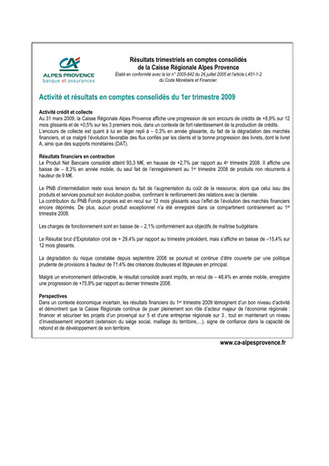 Thumbnail Caisse Régionale de Crédit Agricole Mutuel Alpes Provence Quarterly Report 2009-q1