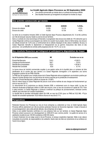 Thumbnail Caisse Régionale de Crédit Agricole Mutuel Alpes Provence Quarterly Report 2009-q3