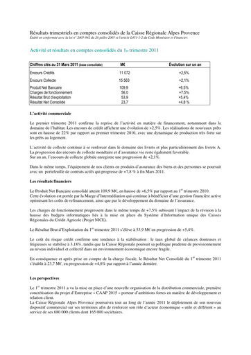 Thumbnail Caisse Régionale de Crédit Agricole Mutuel Alpes Provence Quarterly Report 2011-q1