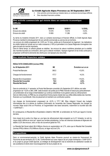 Thumbnail Caisse Régionale de Crédit Agricole Mutuel Alpes Provence Quarterly Report 2011-q3