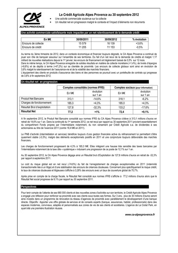 Thumbnail Caisse Régionale de Crédit Agricole Mutuel Alpes Provence Quarterly Report 2012-q3