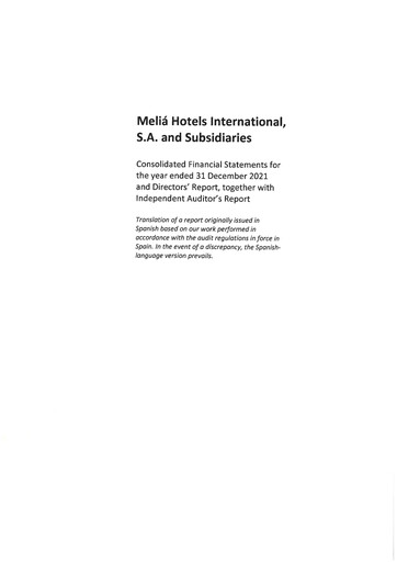 Thumbnail Meliá Hotels International Financial Statement 2021