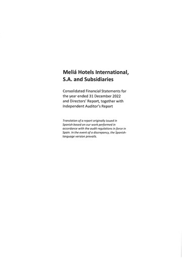 Thumbnail Meliá Hotels International Financial Statement 2022