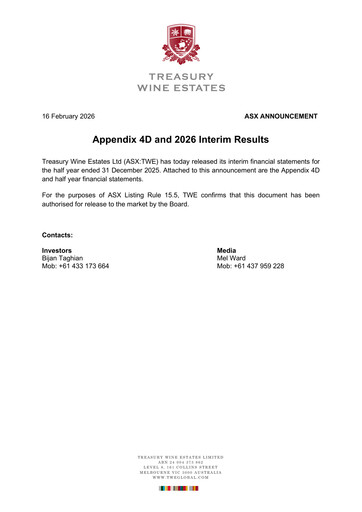 Thumbnail Treasury Wine Estates
 Half-year Report 2026-h1