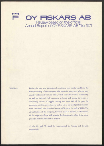 Thumbnail Fiskars Annual Report 1971